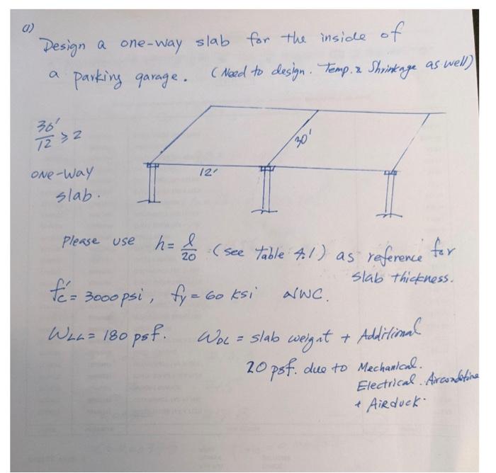Solved Design a one-way slab for the inside of (1) a parking | Chegg.com