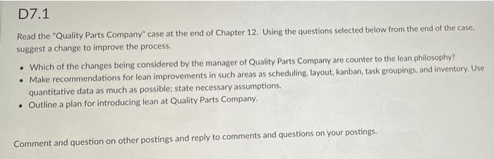 quality parts company case study solution