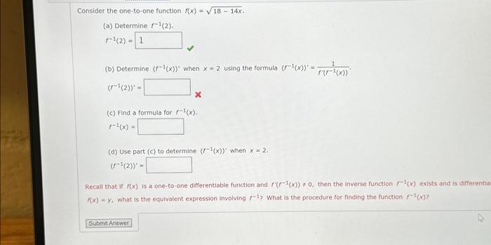 Solved Consider the one-to-one function f(x)=18−14x. (a) | Chegg.com