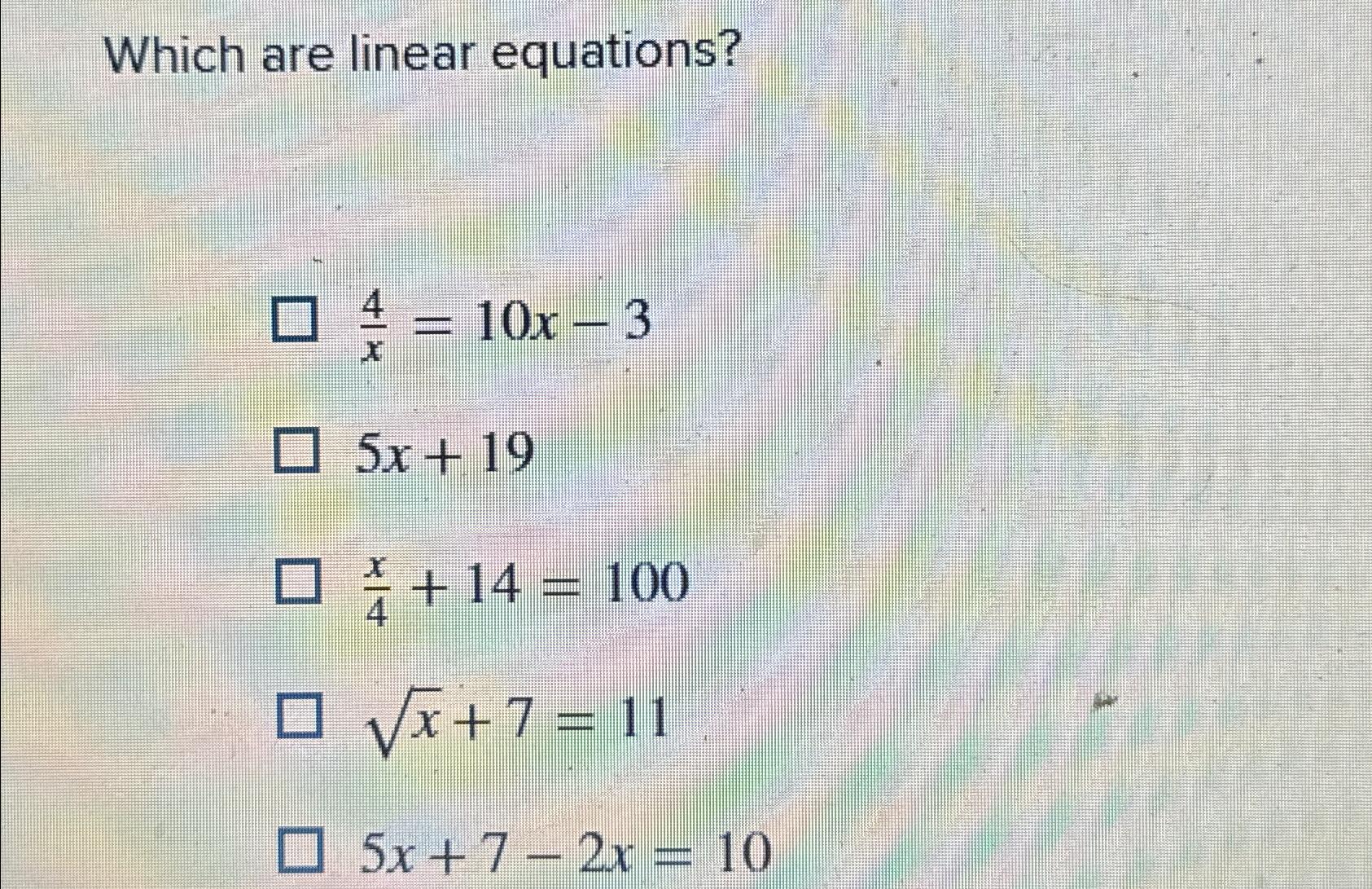 4x 5 7 x )= 19