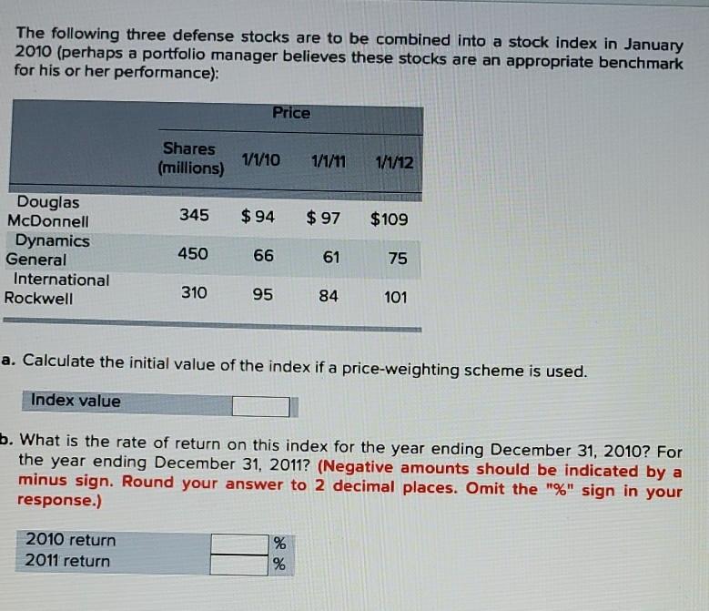 Solved The Following Three Defense Stocks Are To Be Combined | Chegg.com