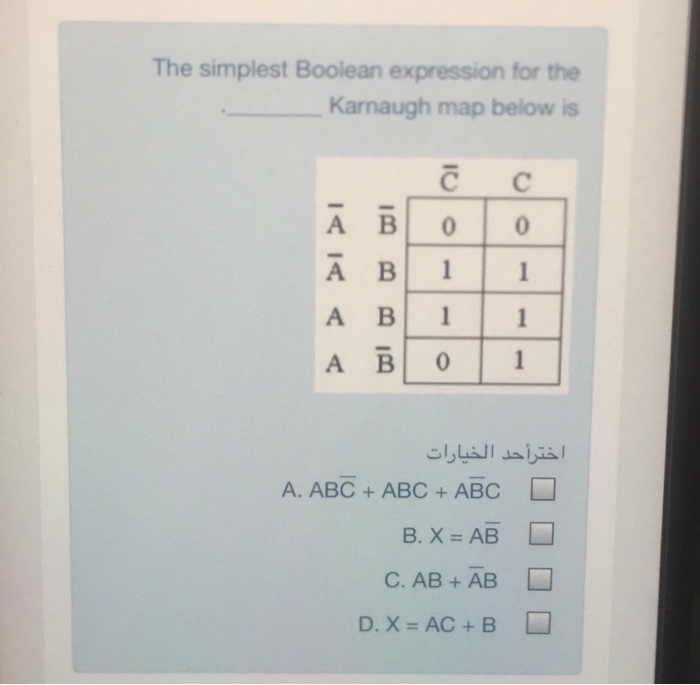 Solved The simplest Boolean expression for the Karnaugh map | Chegg.com