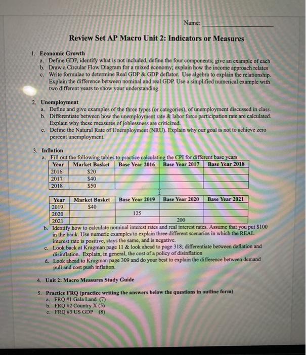 Solved Name Review Set AP Macro Unit 2 Indicators or