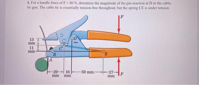 Solved 1. For a handle force of F = 80 N, determine the | Chegg.com