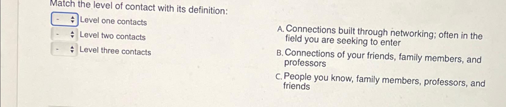 Solved Match the level of contact with its definition:Level | Chegg.com