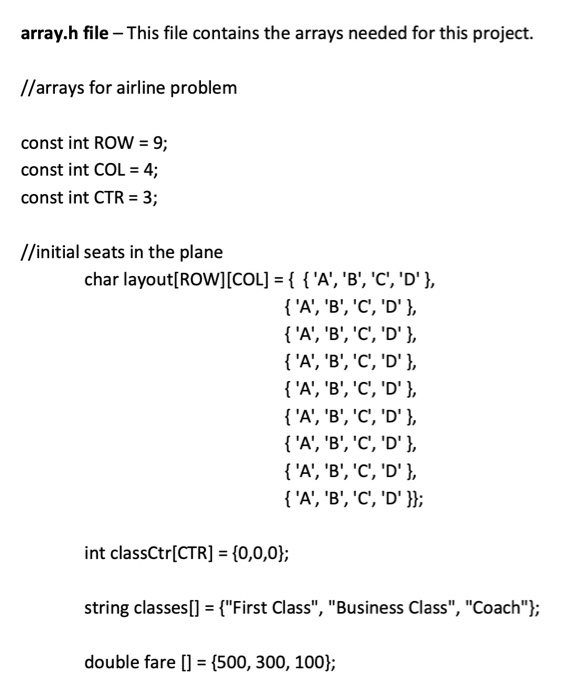 Solved Project Four Airline Problem Write a C++ program to | Chegg.com