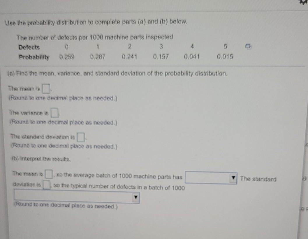 Solved Use the probability distribution to complete parts | Chegg.com