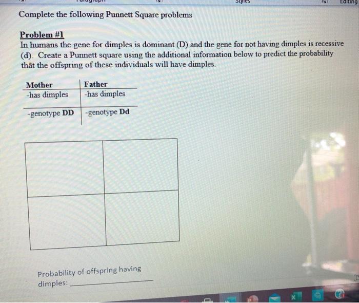 Solved ly Editing Complete the following Punnett Square | Chegg.com