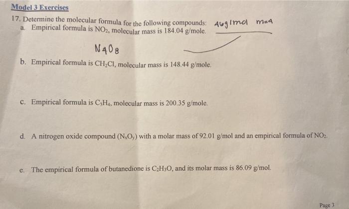 Solved Model 3 Exercises 17. Determine the molecular formula | Chegg.com