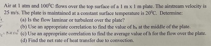 Solved Air at 1 atm and 100∘C flows over the top surface of | Chegg.com