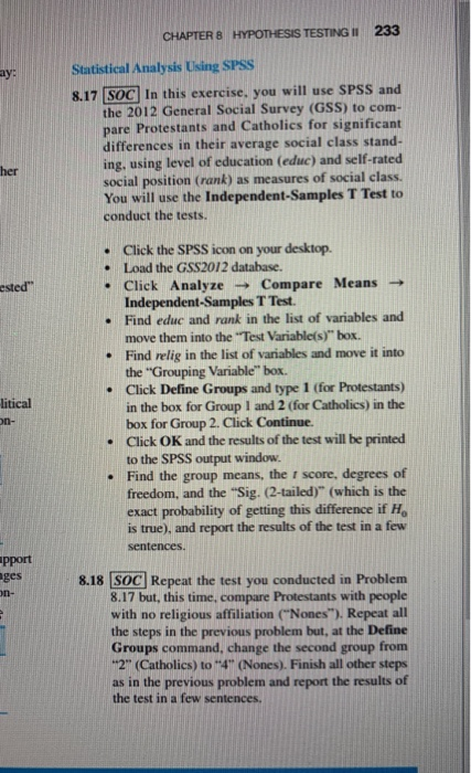 CHAPTER 8 HYPOTHESIS TESTING 1 233 ay: Statistical | Chegg.com
