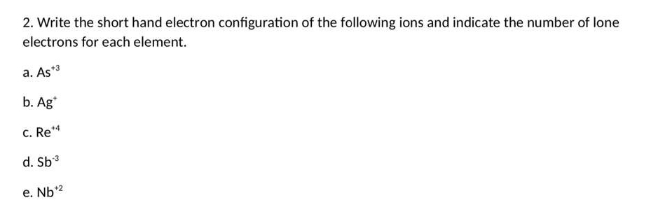 Write the short hand electron configuration of the | Chegg.com