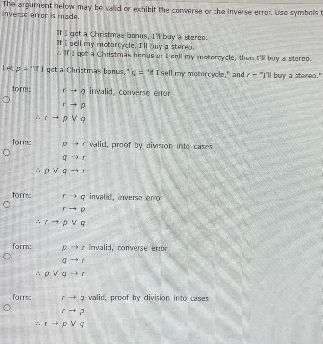 Solved the argument below may be valid or exhibit the chegg