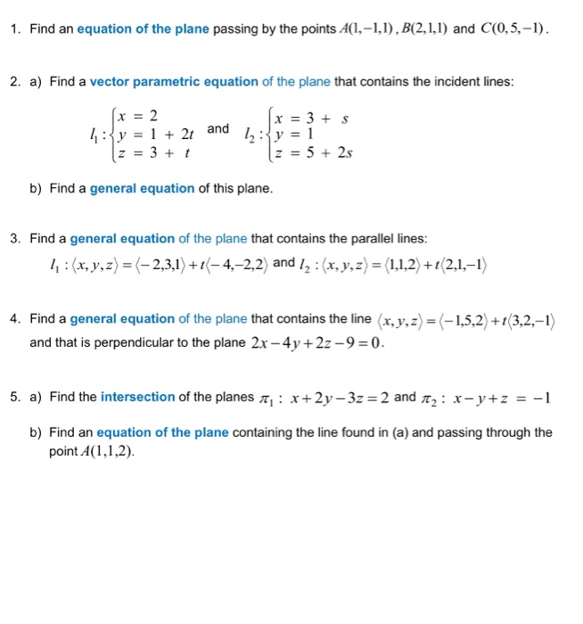 Solved 1 Find An Equation Of The Plane Passing By The Chegg Com