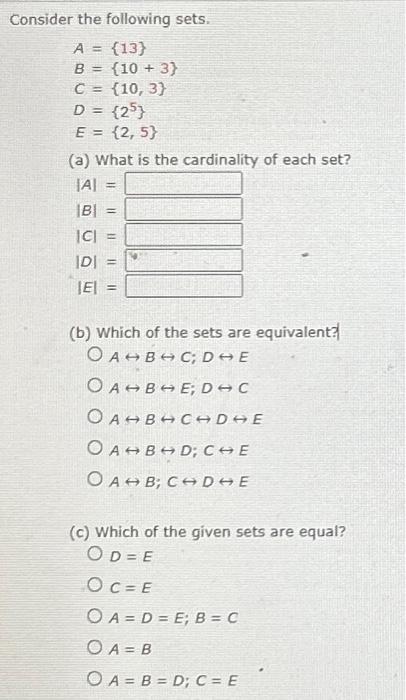 Solved Consider The Following Sets. | Chegg.com