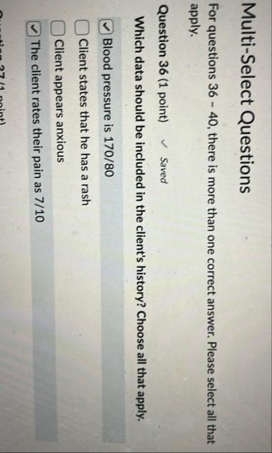 Solved Multi-Select QuestionsFor questions 36-40, ﻿there is | Chegg.com