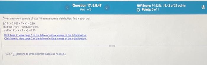 Solved Given a random sample of size 18 from a normal | Chegg.com