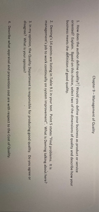 Solved Chapter 9 Management Of Quality 1 How Does The Chegg