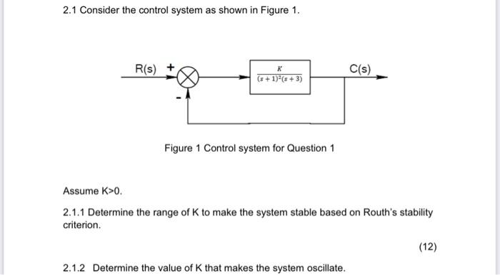 Solved 2.1 Consider the control system as shown in Figure 1. | Chegg.com