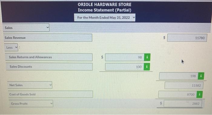 Solved ORIOLE HARDWARE STORE Income Statement (Partial) For | Chegg.com