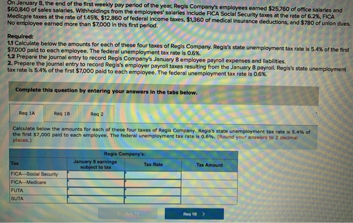 Solved On January 8 The End Of The First Weekly Pay Period Chegg