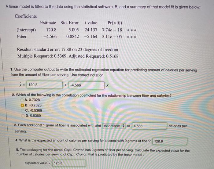 Solved Fiber And Breakfast Cereal In An Attempt To Learn Chegg Com