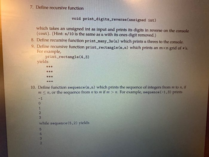 Solved 7. Define recursive function void | Chegg.com