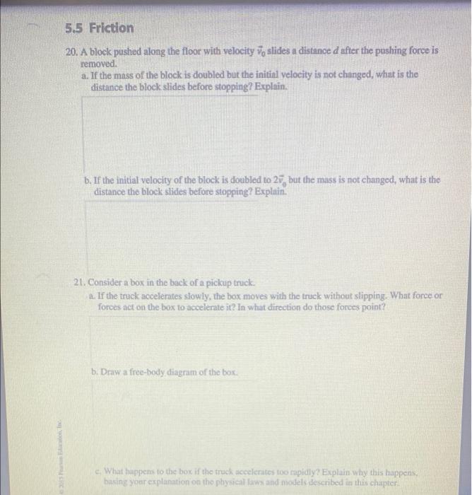 Solved 5.5 Friction 20. A block pushed along the floor with | Chegg.com