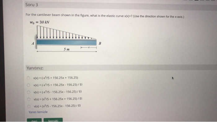 Solved Soru 3 For The Cantilever Beam Shown In The Figure, | Chegg.com