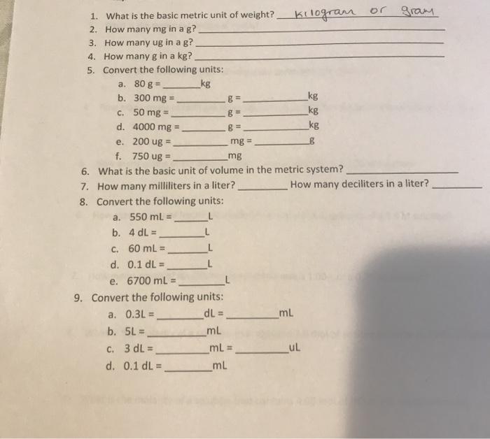 Solved = DOOD 1. What is the basic metric unit of weight?
