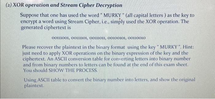 Solved could u also explain how u use xor operations, and | Chegg.com
