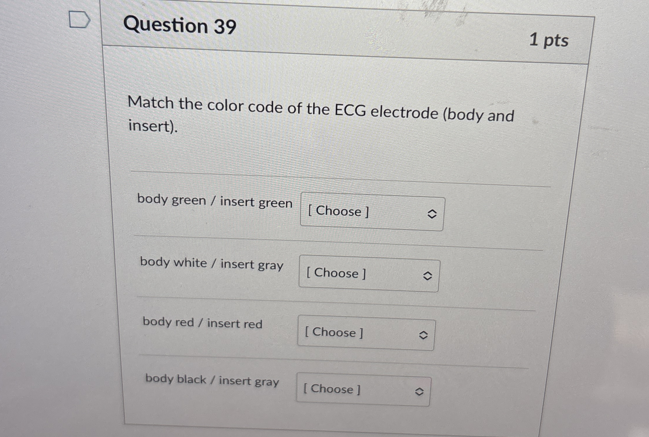 Solved Question 391 ﻿ptsMatch the color code of the ECG | Chegg.com