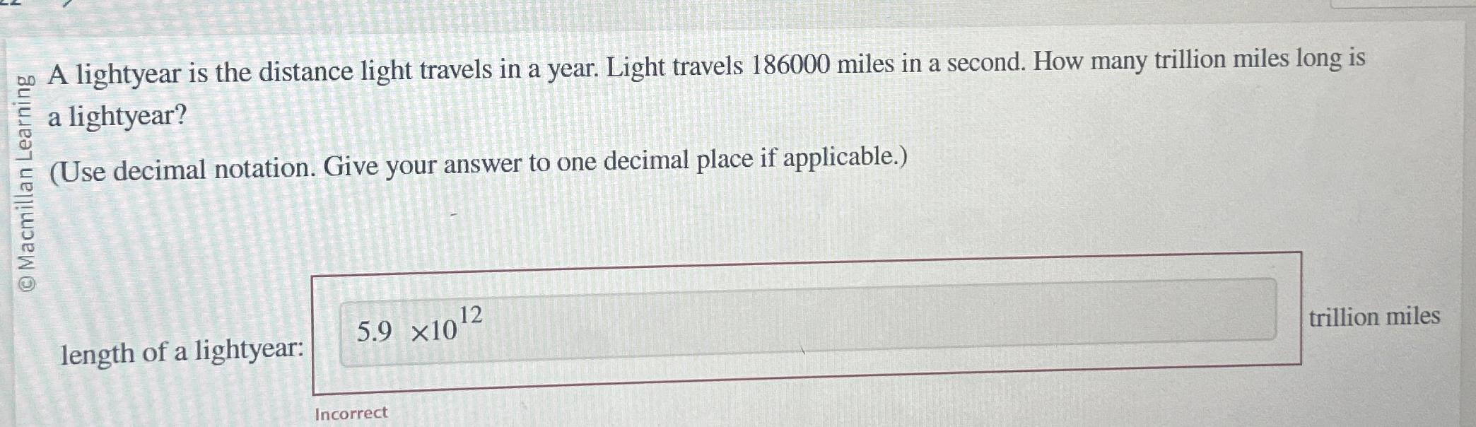 how to calculate the distance light travels in a year