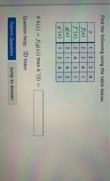 Solved Find the following using the table below. 1 العيا 3 4 | Chegg.com