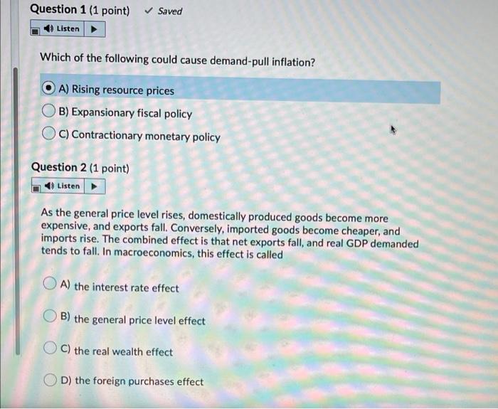 Solved Question 1 (1 point) Saved Listen Which of the | Chegg.com