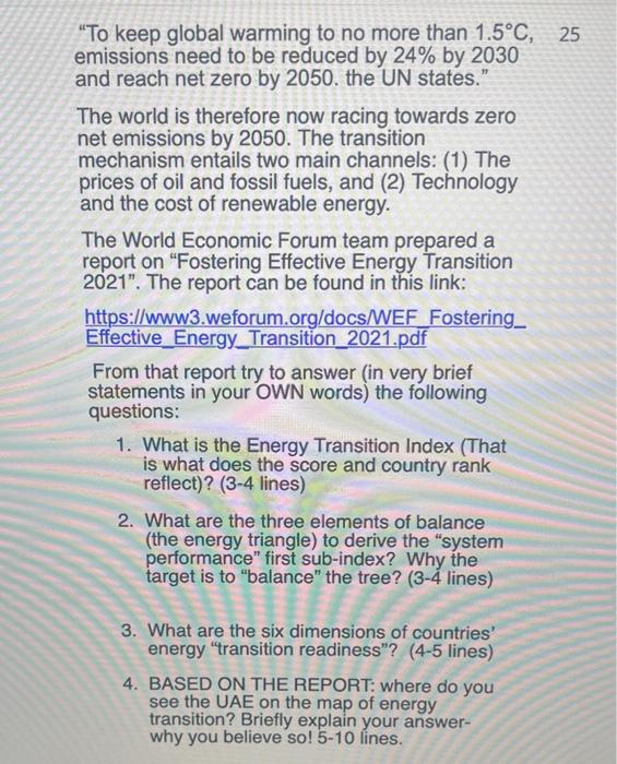 Solved "To keep global warming to no more than 1.5∘C, | Chegg.com