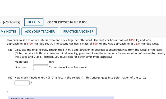 Solved · [ 13 Points Details Oscolphys2016 8 6 P 050 My