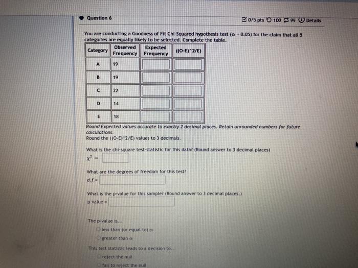 Solved Question 6 0/5 pts 100 99 Details You are conducting | Chegg.com