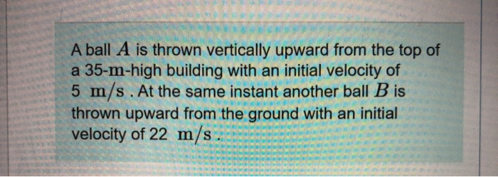 Solved A Ball A Is Thrown Vertically Upward From The Top Of | Chegg.com