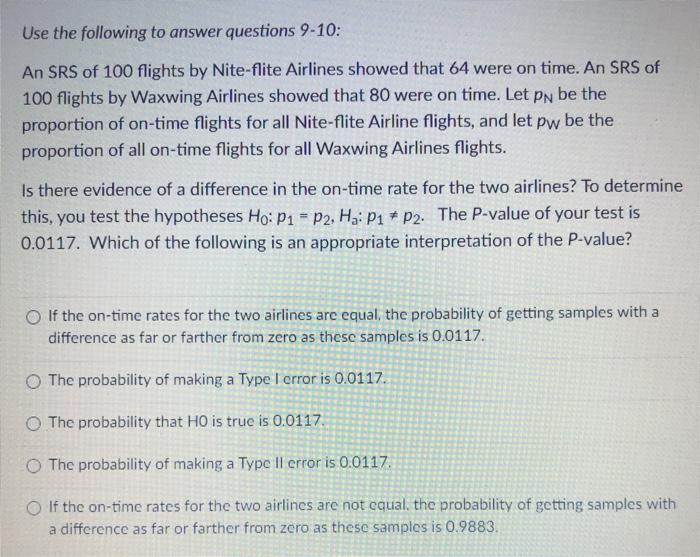 Solved Use the following to answer questions 9-10: An SRS of