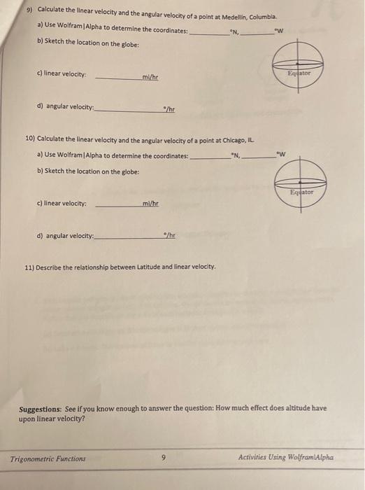 Solved 9) Calculate the linear velocity and the angular | Chegg.com