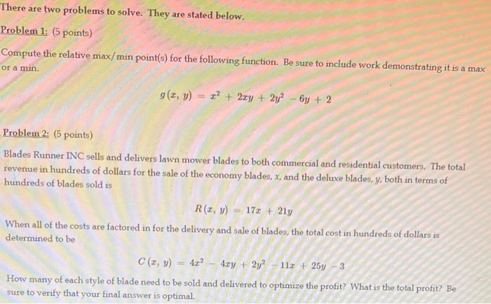 Solved There are two problems to solve. They are stated | Chegg.com