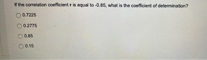 Solved If the correlation coefficient r is equal to -0.85, | Chegg.com
