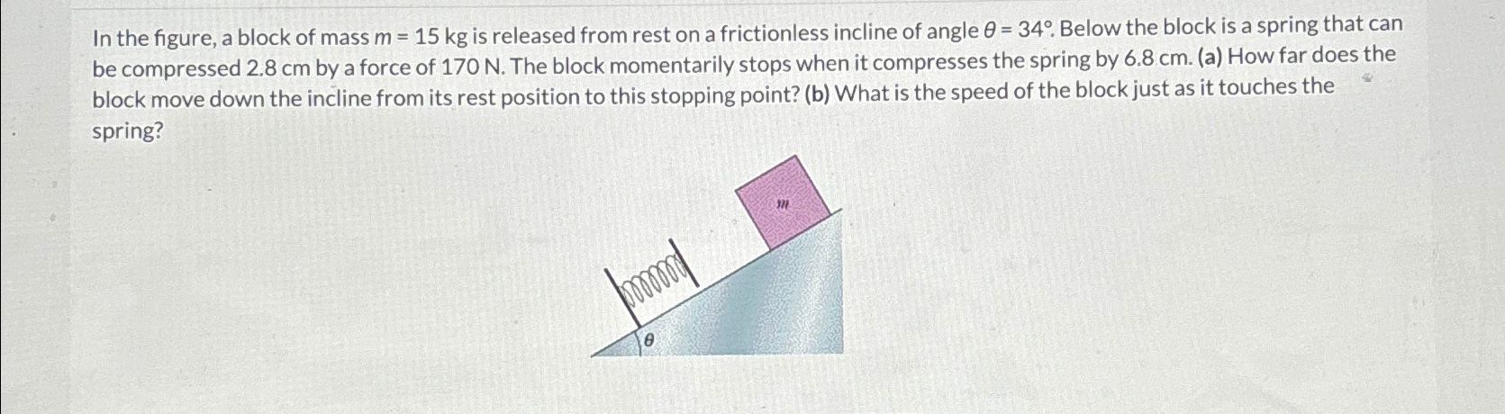 Solved In the figure, a block of mass m=15kg ﻿is released | Chegg.com