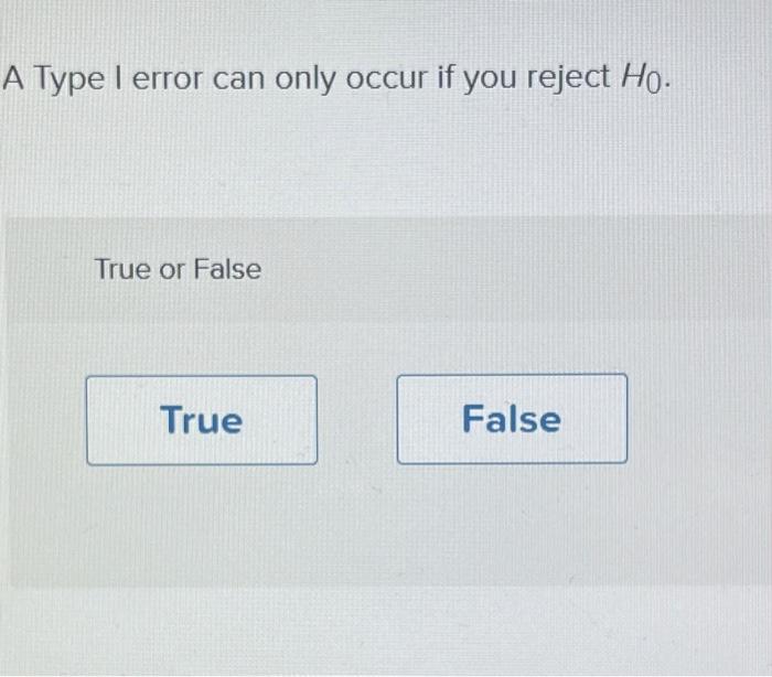 Solved A Type 1 error can only occur if you reject Ho. True | Chegg.com
