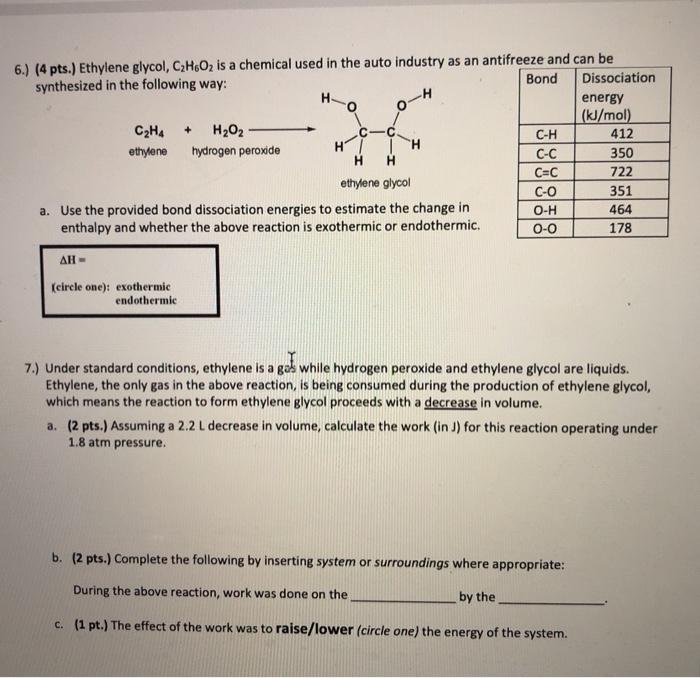 Solved H C 6. 4 pts. Ethylene glycol C2H6Oz is a Chegg