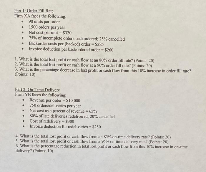 Solved Part 1: Order Fill Rate Firm XA faces the following: | Chegg.com