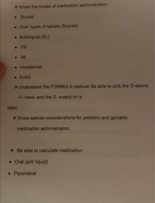 [Solved] help Know the routes of medication administr