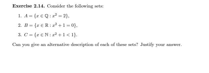 Solved Exercise 2.14. Consider the following sets: 1. | Chegg.com
