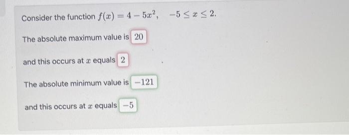 Solved Consider The Function F X 4−5x2 −5≤x≤2 The Absolute